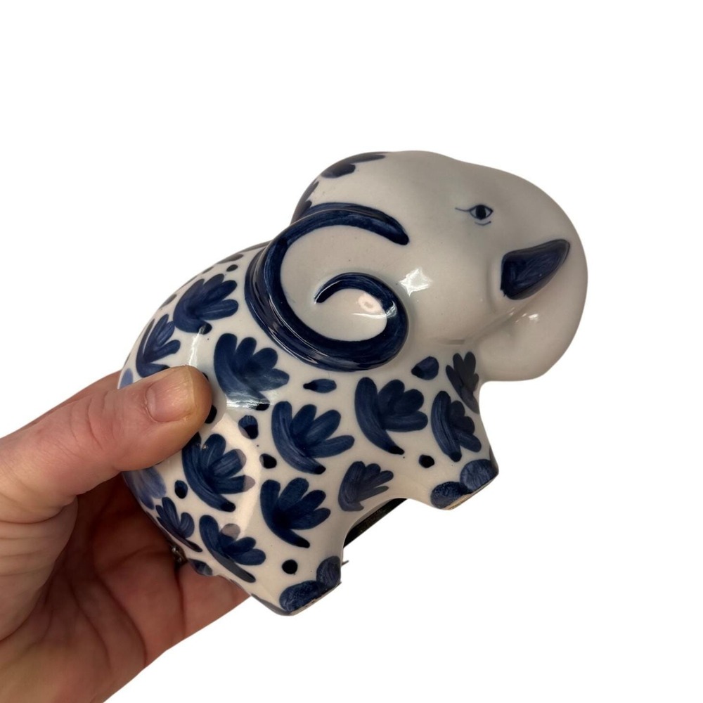 Small Blue and White Elephant Coin Bank, 6" Mini Elephant Piggy Bank Chinoiserie